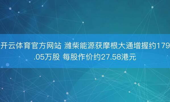 开云体育官方网站 潍柴能源获摩根大通增握约179.05万股 每股作价约27.58港元