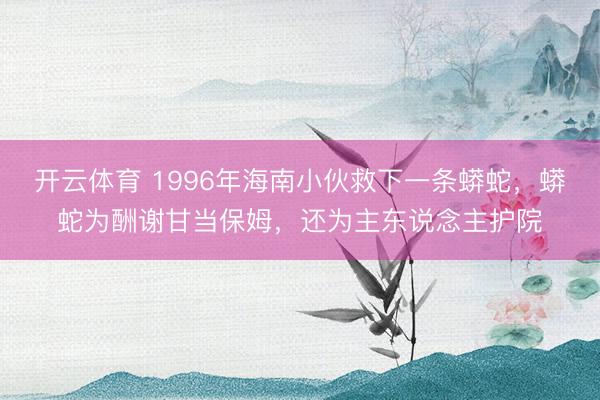 开云体育 1996年海南小伙救下一条蟒蛇，蟒蛇为酬谢甘当保姆，还为主东说念主护院