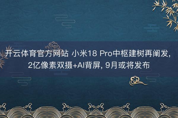 开云体育官方网站 小米18 Pro中枢建树再阐发， 2亿像素双摄+AI背屏， 9月或将发布