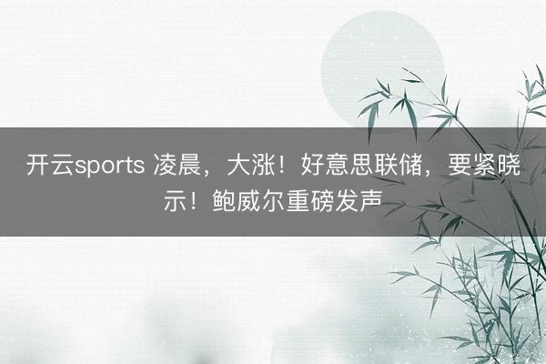 开云sports 凌晨，大涨！好意思联储，要紧晓示！鲍威尔重磅发声