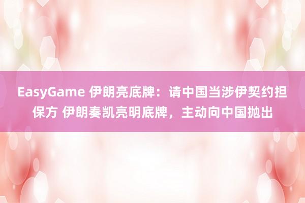 EasyGame 伊朗亮底牌:请中国当涉伊契约担保方 伊朗奏凯亮明底牌,主动向中国抛出