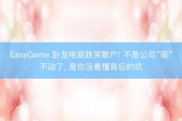 EasyGame 卧龙电驱跌哭散户! 不是公司“驱”不动了, 是你没看懂背后的坑